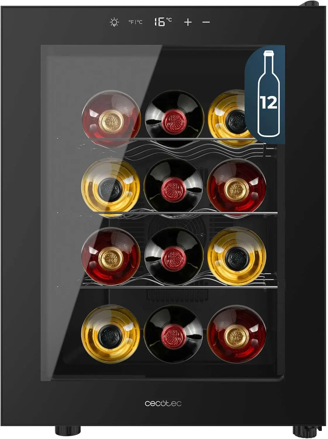 Cecotec Cave à Vin Bolero GrandSommelier 1255 CoolCrystal E – 12 Bouteilles, noir