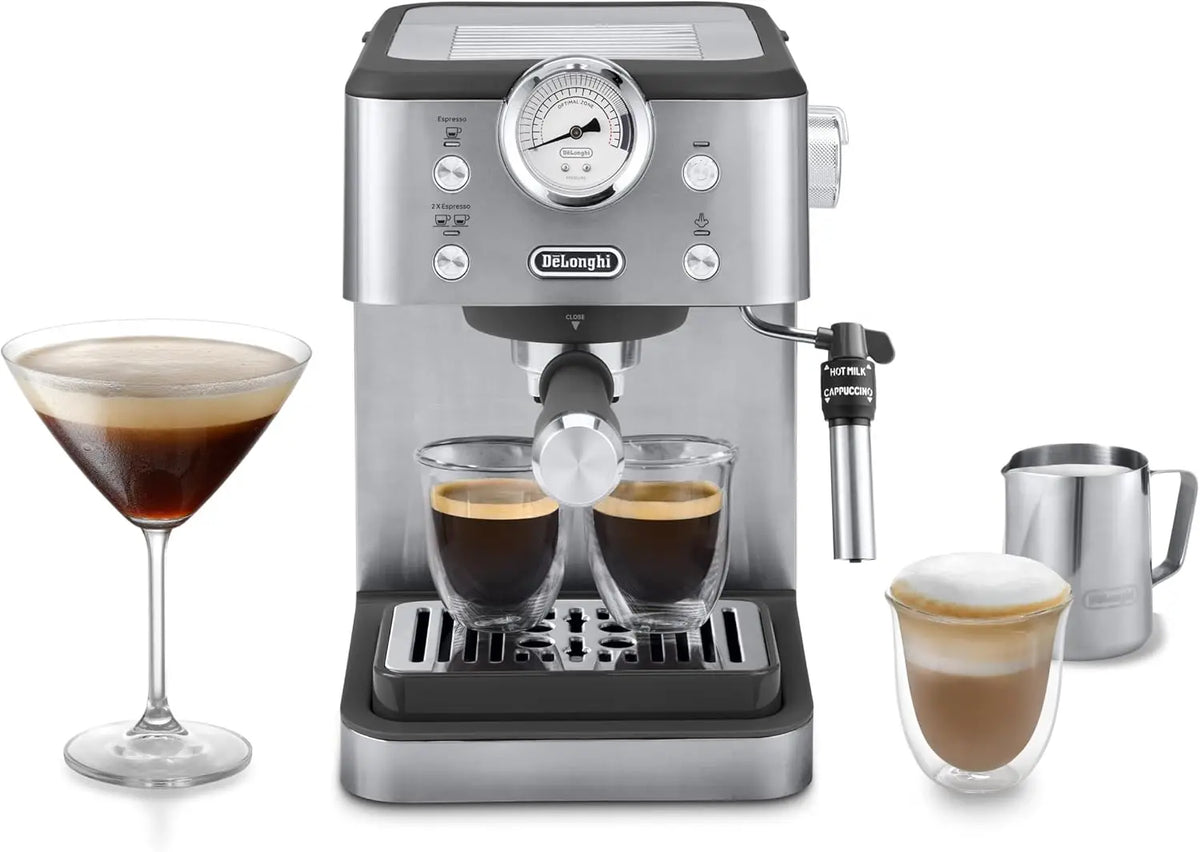 De'Longhi Linea Classic EM450.M Machine à café manuelle avec tige vapeur – 1,7 litre, gris