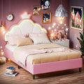 Lit Enfant Rembourré 140x200 cm Lit de Princesse en Forme de Couronne avec LED lit Double capitonné