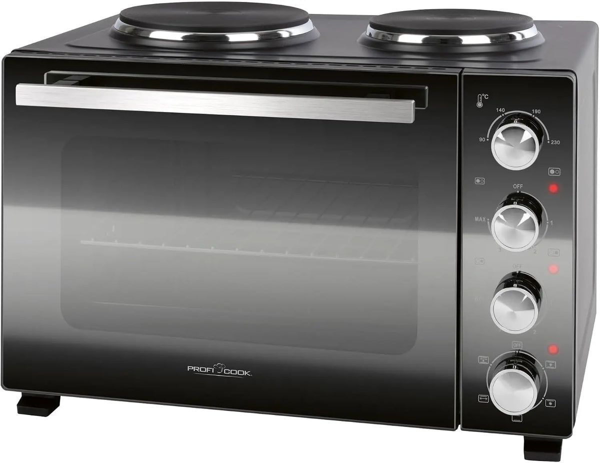 Mini-four ProfiCook avec plaques de cuisson et broche rotative – 1500 W / 700 W, 32 litres, 60 Hz, gris/noir