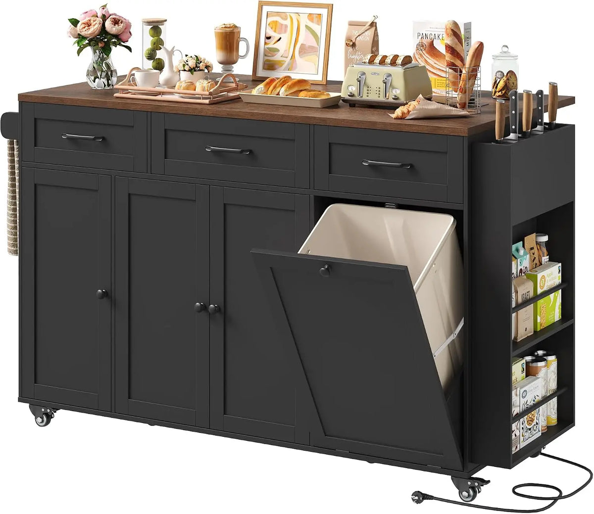 FirFurd Ilot Central Cuisine 135cm avec Prise – noir