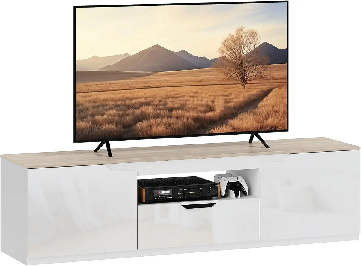 HOMCOM Meuble téléviseur 160 cm avec 2 Portes – gris/orange/blanc