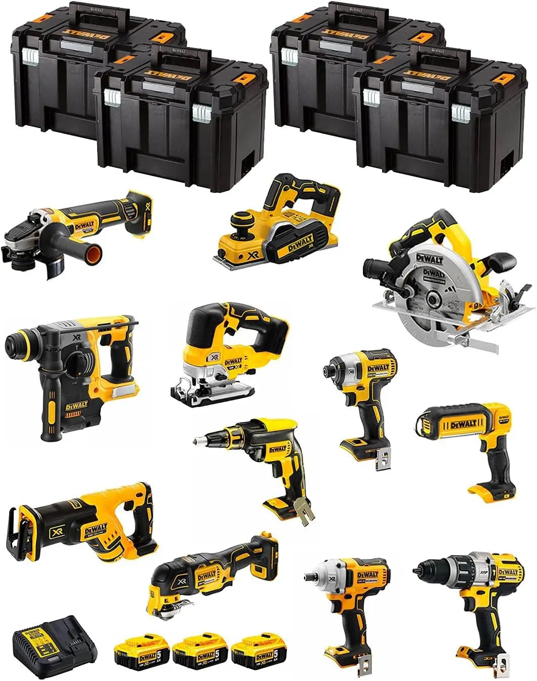 DeWALT Kit DWK1201T DCD996 + DCH273 + DCG405 + DCF887 + DCF894 + DCS334 + DCS570 + DCS355 + DCP580 + – gris/noir