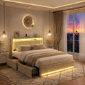 Lit Double 160x200 cm en Lin Beige avec Éclairage LED