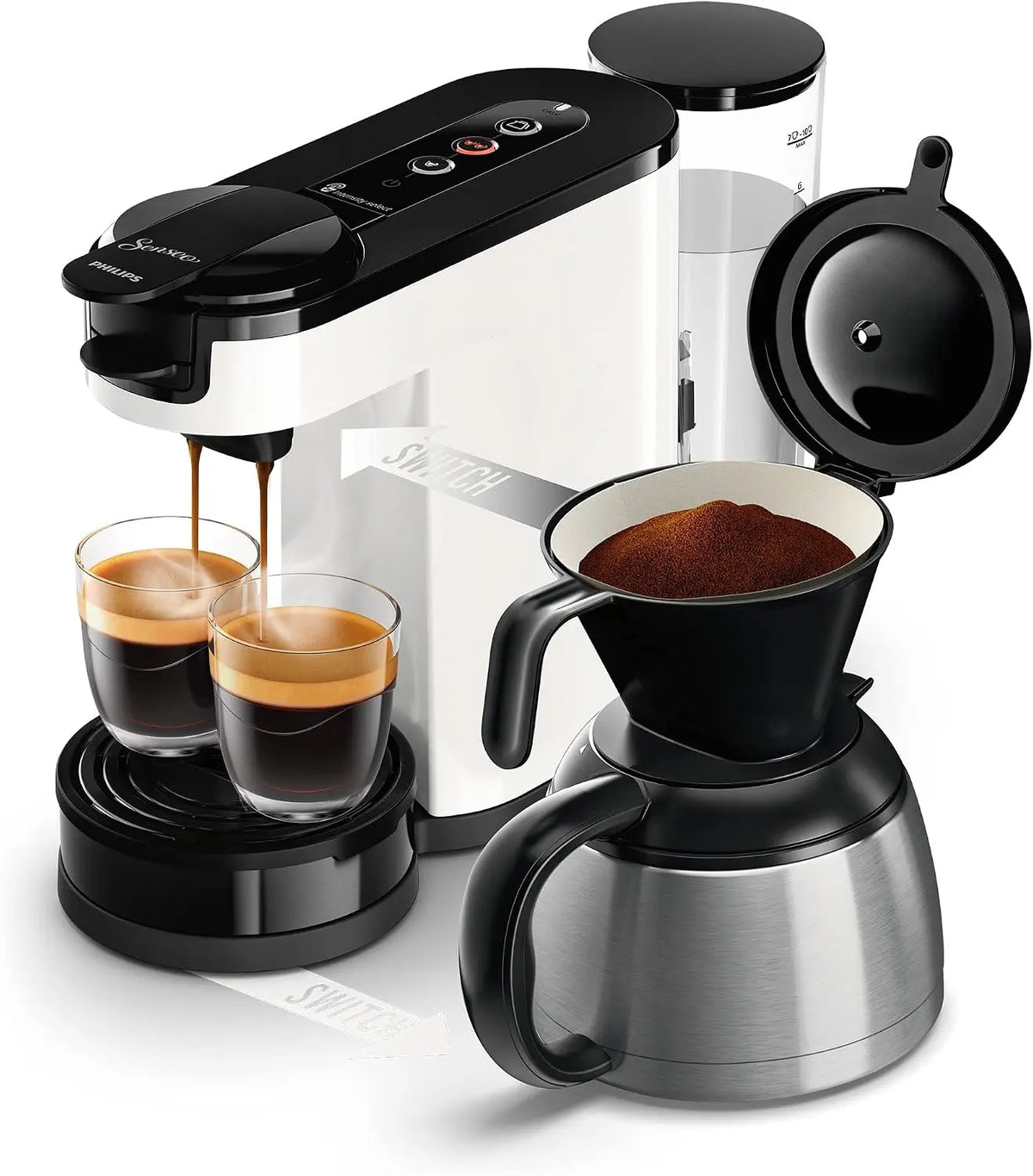 PHILIPS Senseo Switch Machine à Café à Dosettes et Filtre - Technologie 2 – HD6592/05, blanc