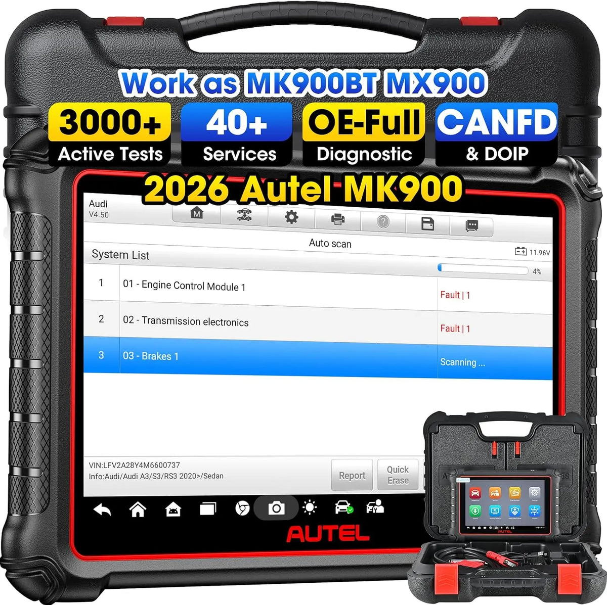 Autel MaxiCOM MK900 Valise Diagnostic Auto Multimarque OBD2 Français – gris/noir