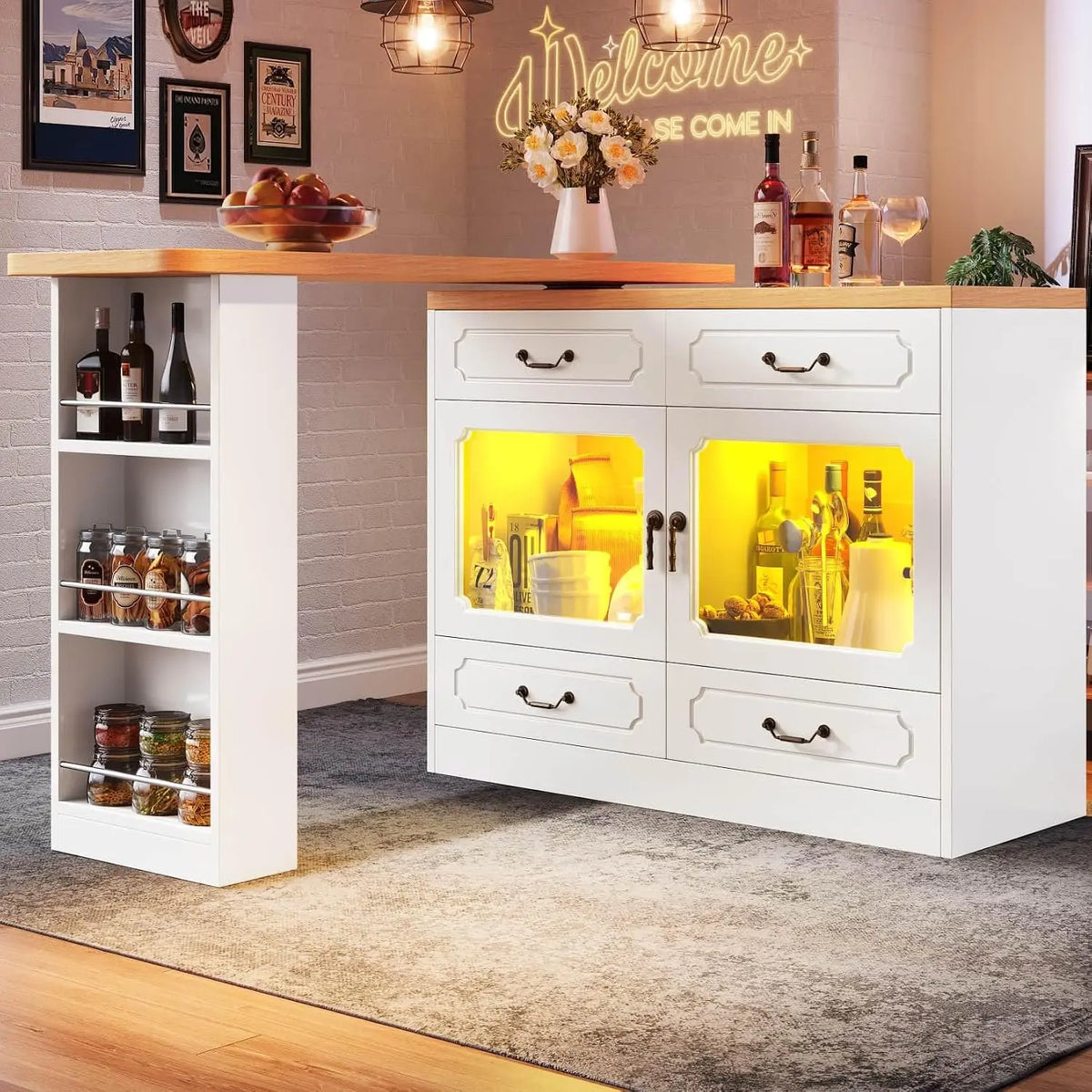 EURHCIO Table de Bar Extensible avec Espace de Rangement – blanc