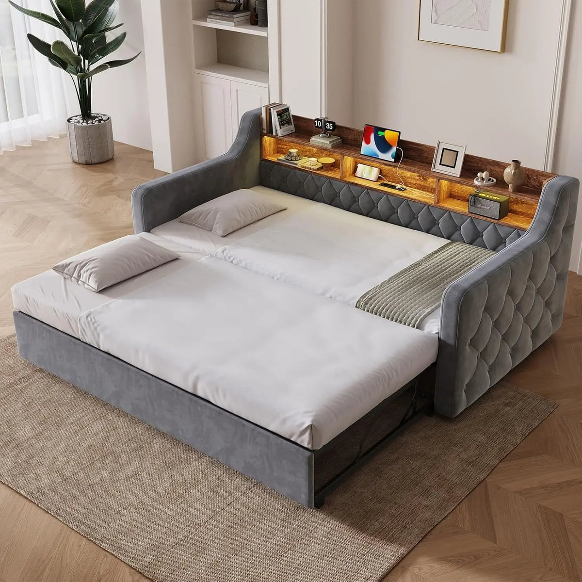 PUGSDRLY Canapé Lit Convertible 90/180x190cm – 2 Places, gris