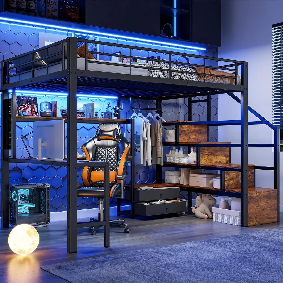 Lit Mezzanine Enfant 140x200 cm – 2 Places, noir