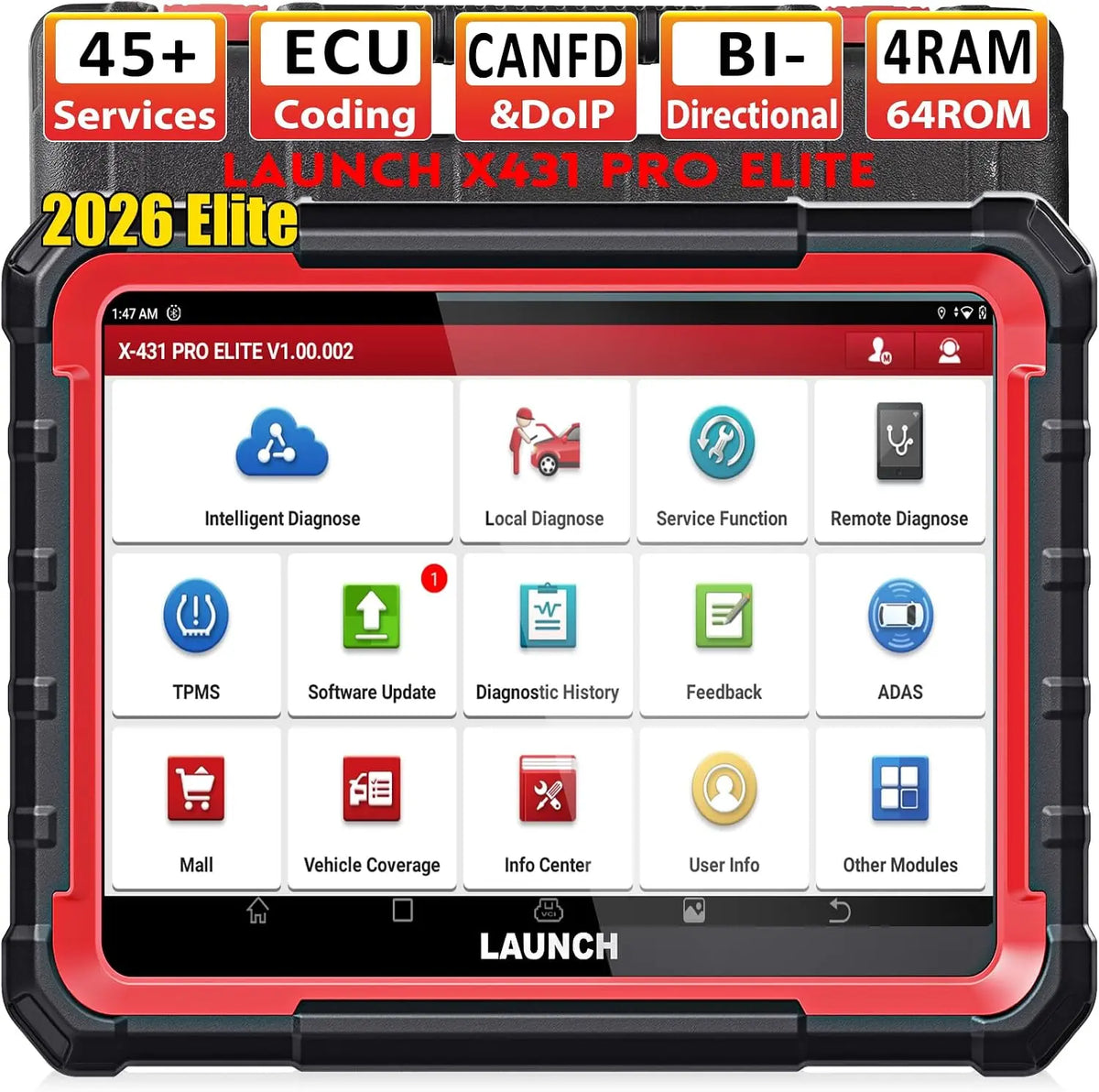 LAUNCH X431 Pro Elite Valise Diagnostic Auto Multimarque – gris/orange/noir