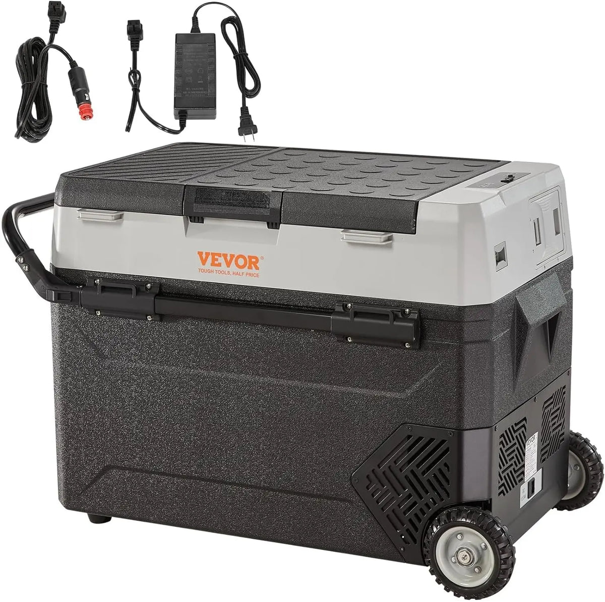 VEVOR Glacière Électrique portable de 53 L Réfrigérateur de Voiture portable 12/24 V CC 100-240 V CA – 820 × 470 × 540 mm, 60 Hz, gris