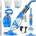 Tillvex Aspirateur de Piscine avec Batterie & Manche télescopique + Filtre – 15000 litres, 70 L/min, bleu/gris