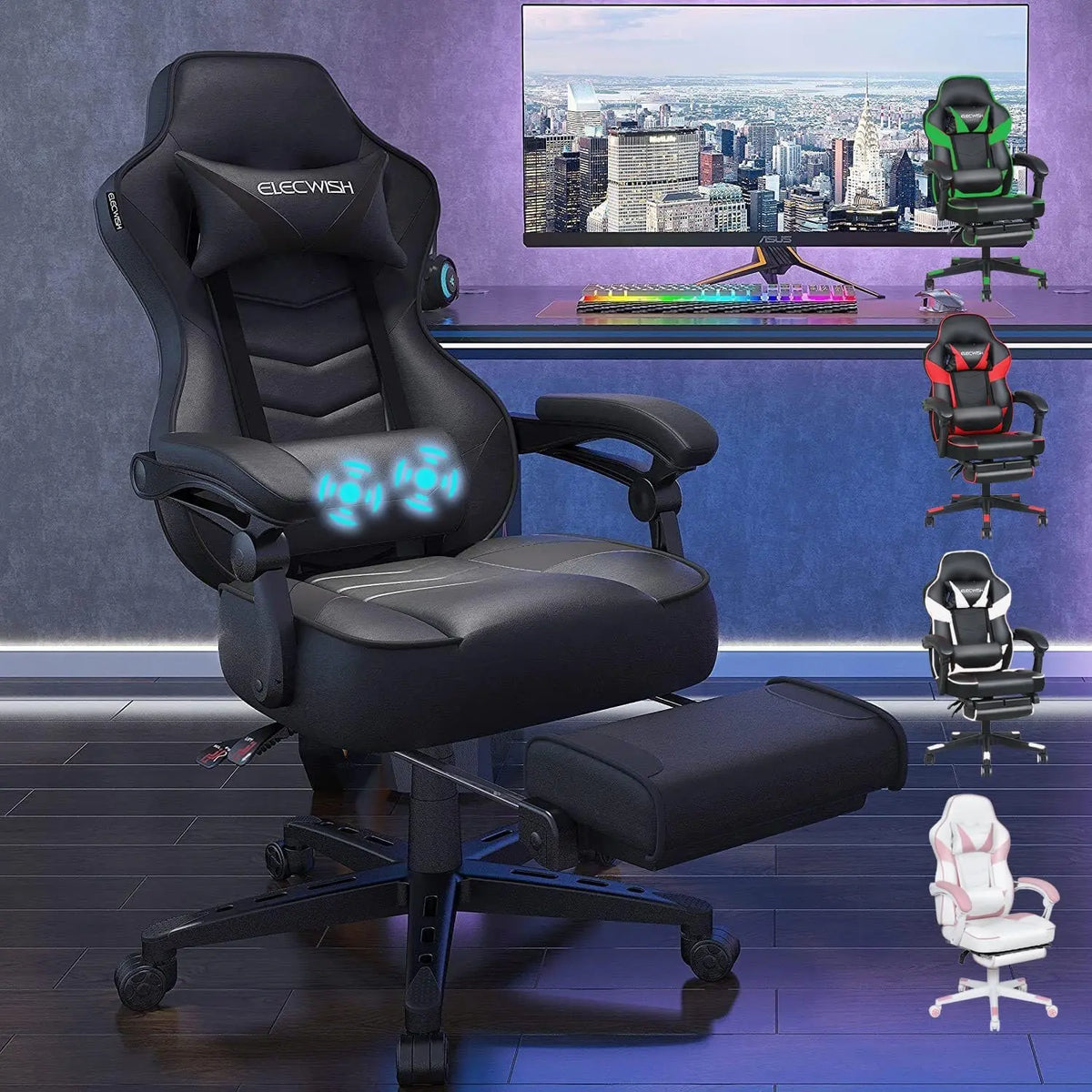 YU YUSING Chaise pour le jeu Massage siège – bleu/gris/noir
