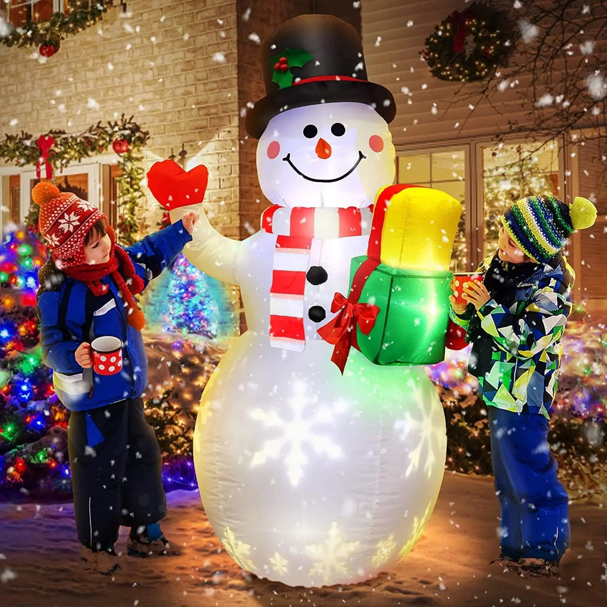 HUOLE 150cm Bonhomme de Neige Gonflable avec Éclairage LED – orange