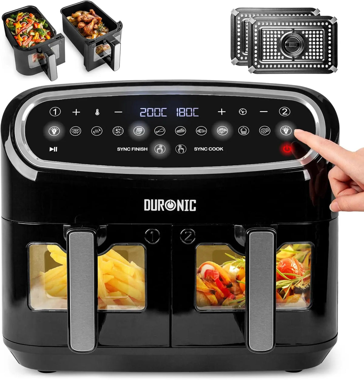 Duronic AF24 Friteuse à Air de 2400W – 5 L / 10 litres, noir/gris