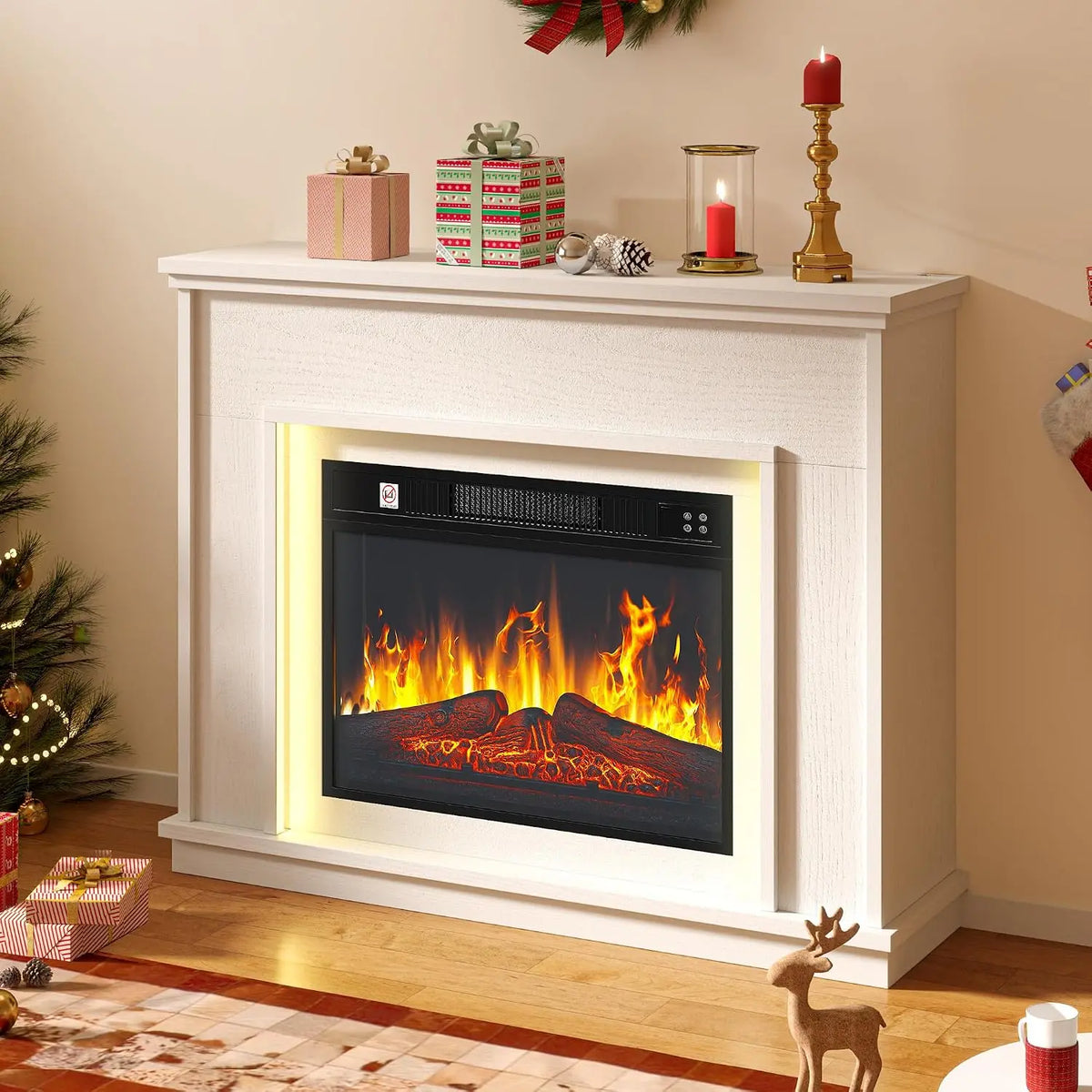 DWVO Cheminée Electrique Effet Flamme 3D avec Chauffage – 2000 W, 100 * 80,5 * 26 CM, blanc