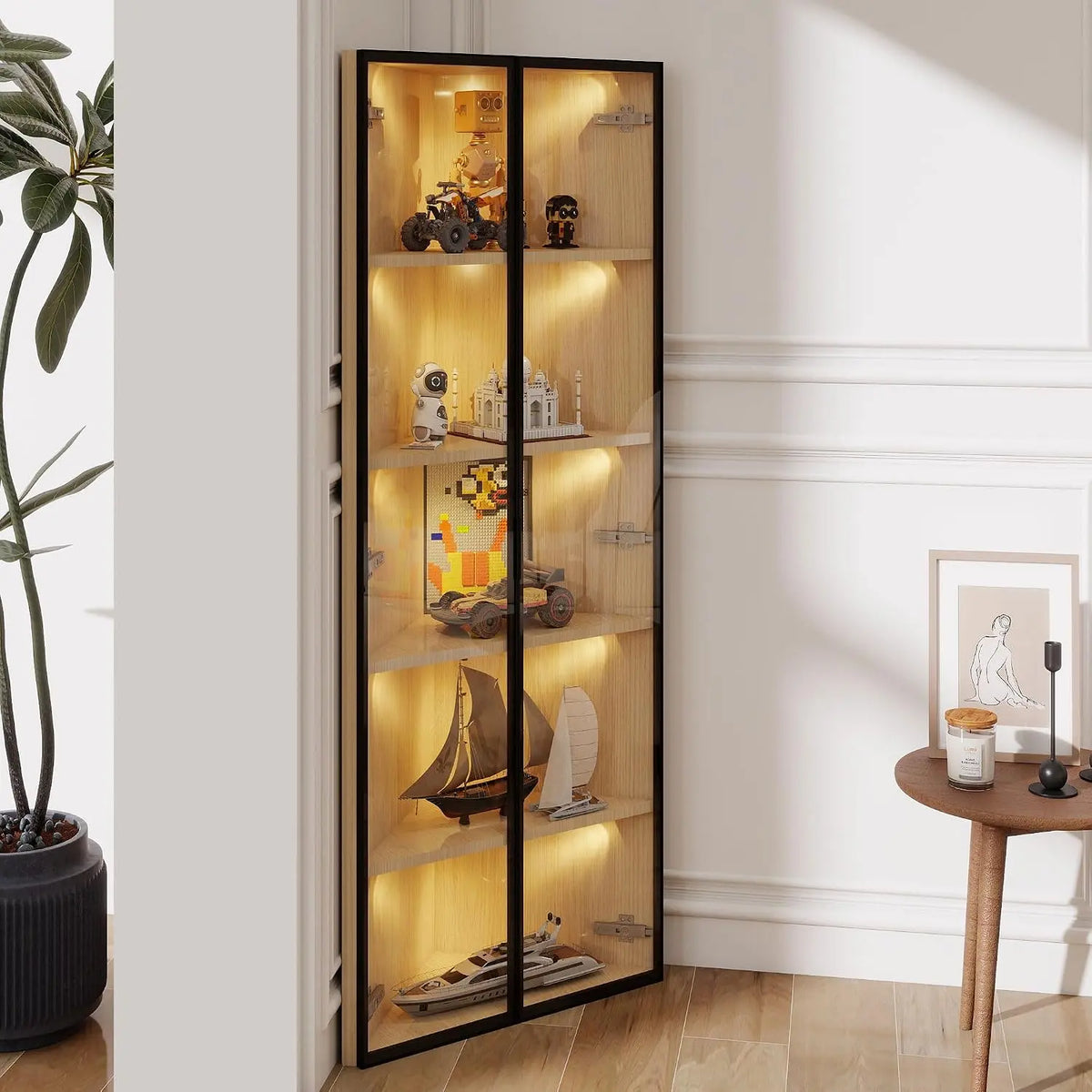 Merax Vitrine en verre LED 62x35x160 cm – gris