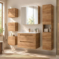 Lomadox Ensemble complet de meubles de salle de bain en chêne – beige/gris/orange