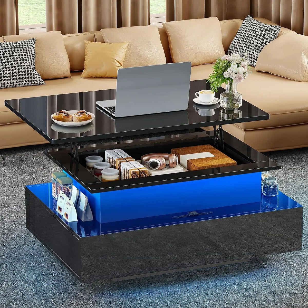 YITAHOME Table Basse Relevable – gris/bleu