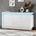 Merax Buffet blanc brillant avec LED meuble de rangement