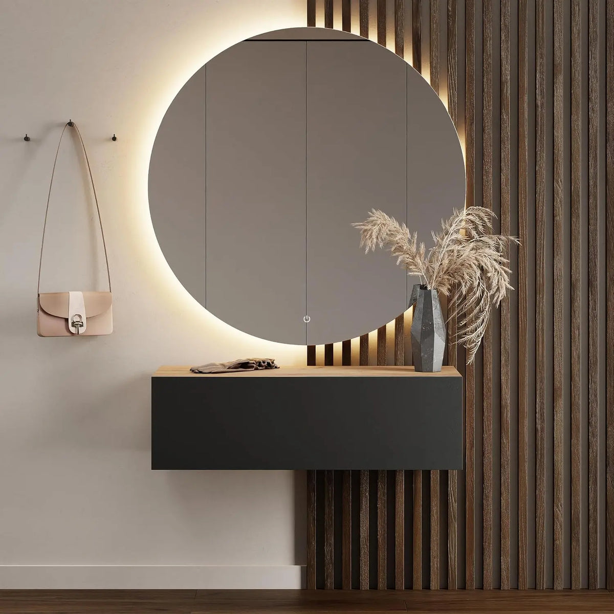 Planetmöbel Meuble d'Entrée avec Armoire Murale 100 cm – gris/marron