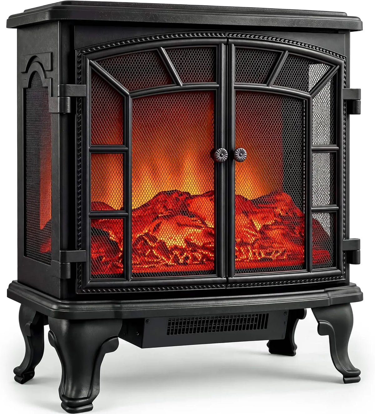 DEUBA Cheminée électrique Effet Flamme LED Double Porte 2000W 2 Niveaux de Chauffage minuteur radiateur