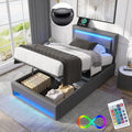 Lit 90 x 190 avec Sommier LED et USB Charge sans Fil – gris