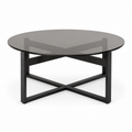 Table basse ronde en verre trempé fumé et métal noir 80x80x42 cm