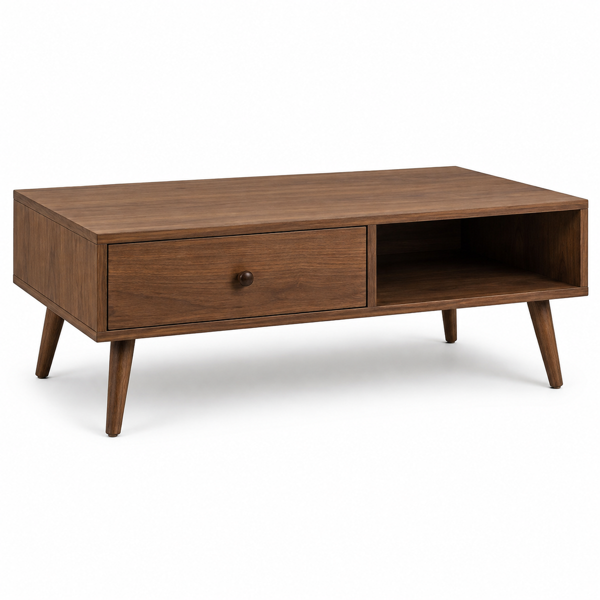 Table basse rectangulaire effet noyer avec tiroir 110x60x40 cm