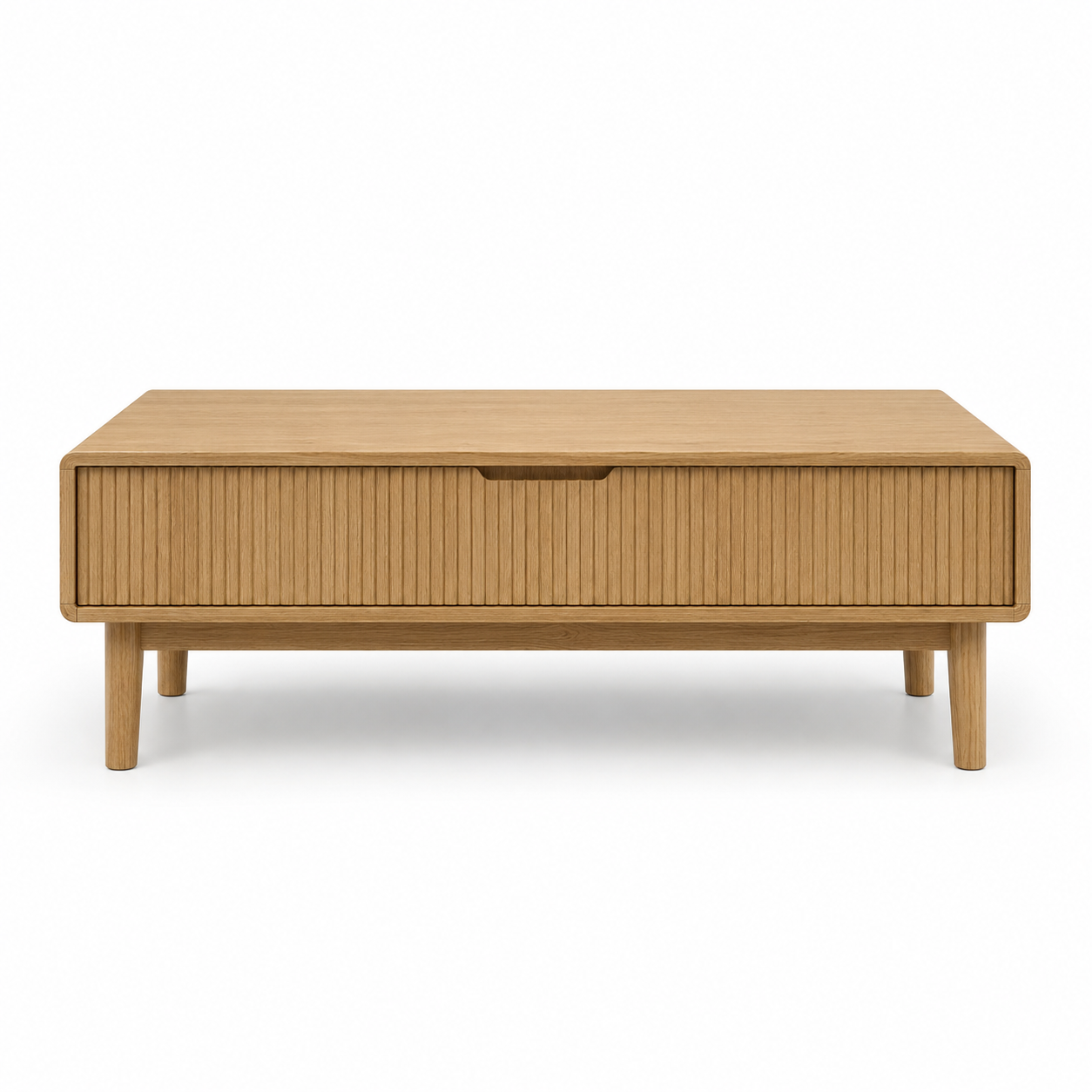 Table basse en chêne naturel à façade rainurée 120x60x42 cm