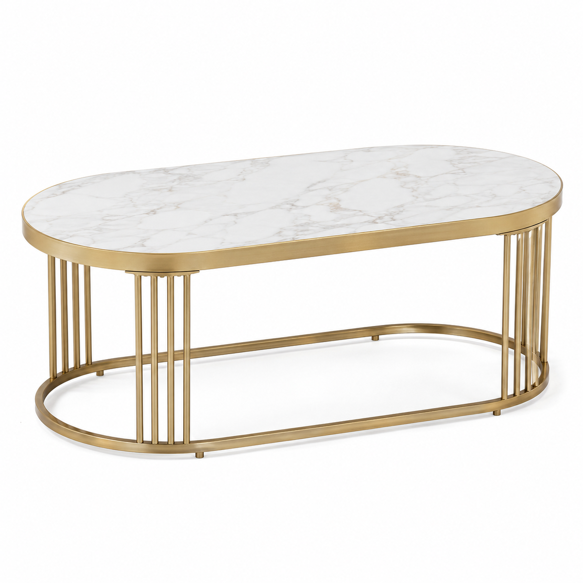 Table basse effet marbre blanc avec piètement laiton 90x55x40 cm