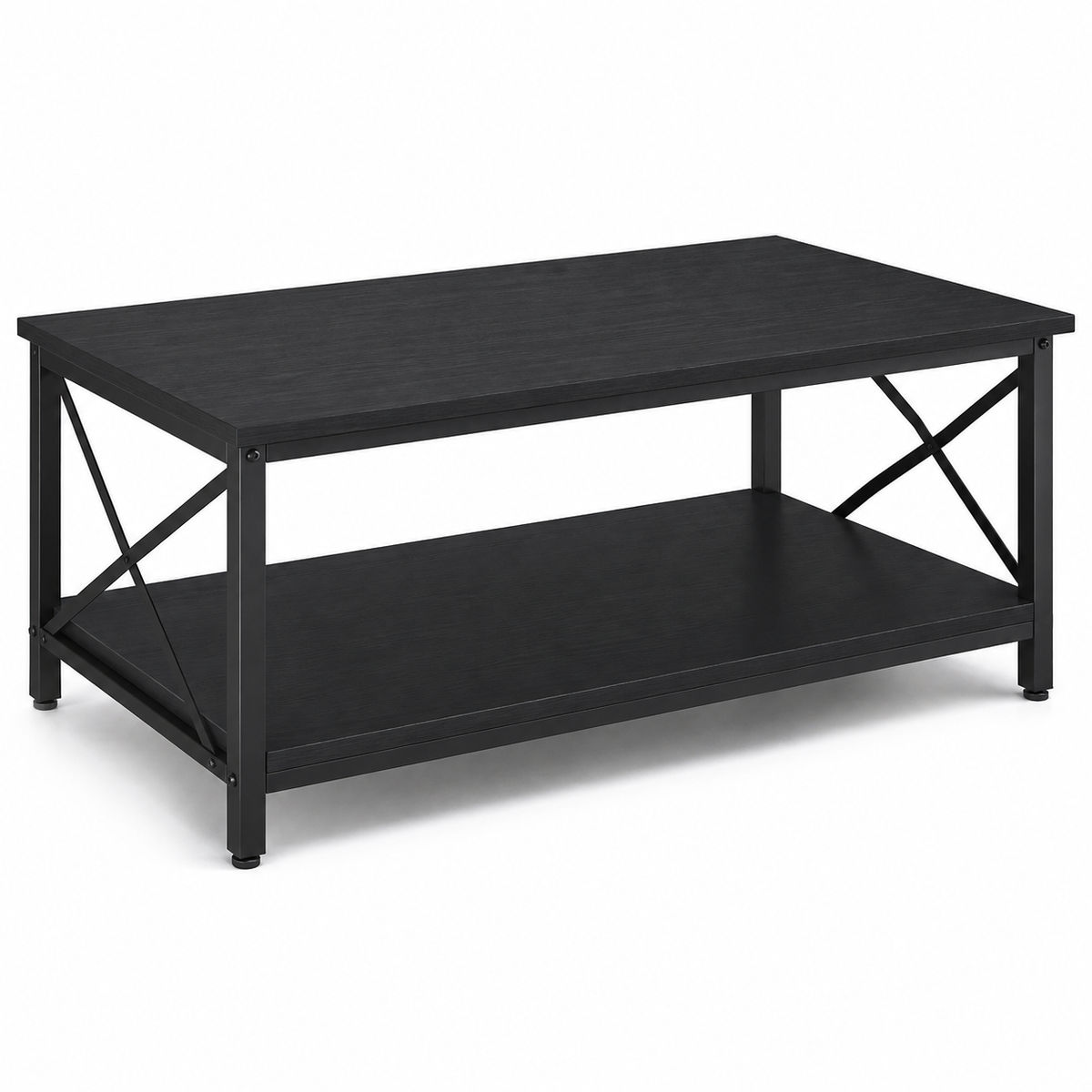 Table basse noire à double plateau style industriel 100x55x45 cm