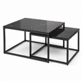 Tables basses gigognes effet marbre noir lot de 2 75x55x40 cm
