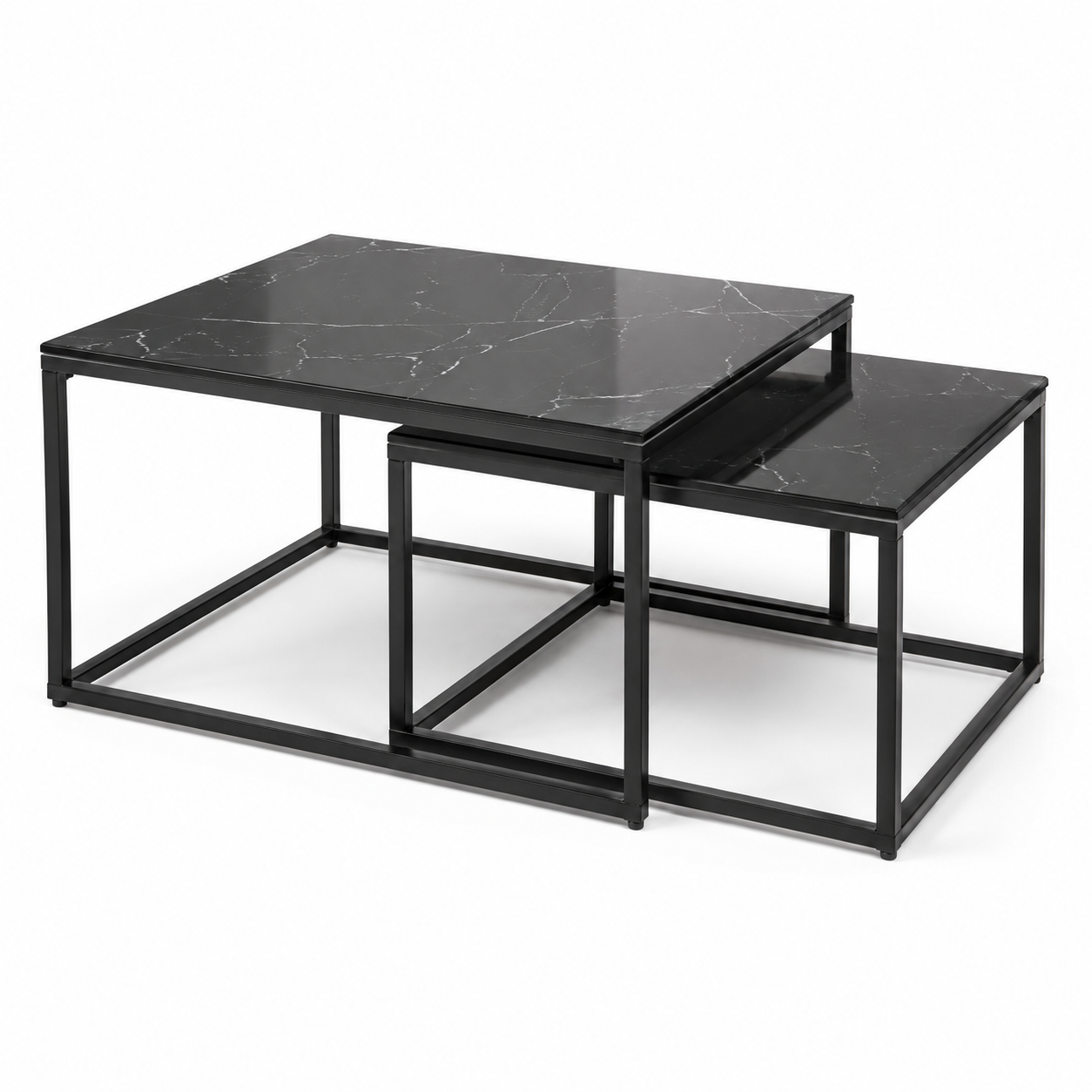 Tables basses gigognes effet marbre noir lot de 2 75x55x40 cm