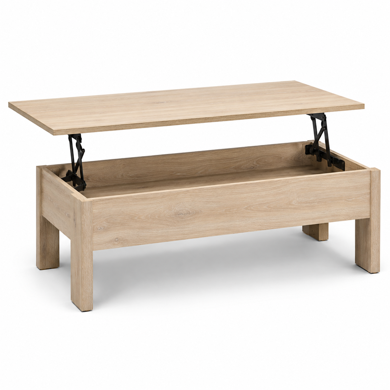 Table basse relevable en bois clair avec rangement 110x60x45 cm