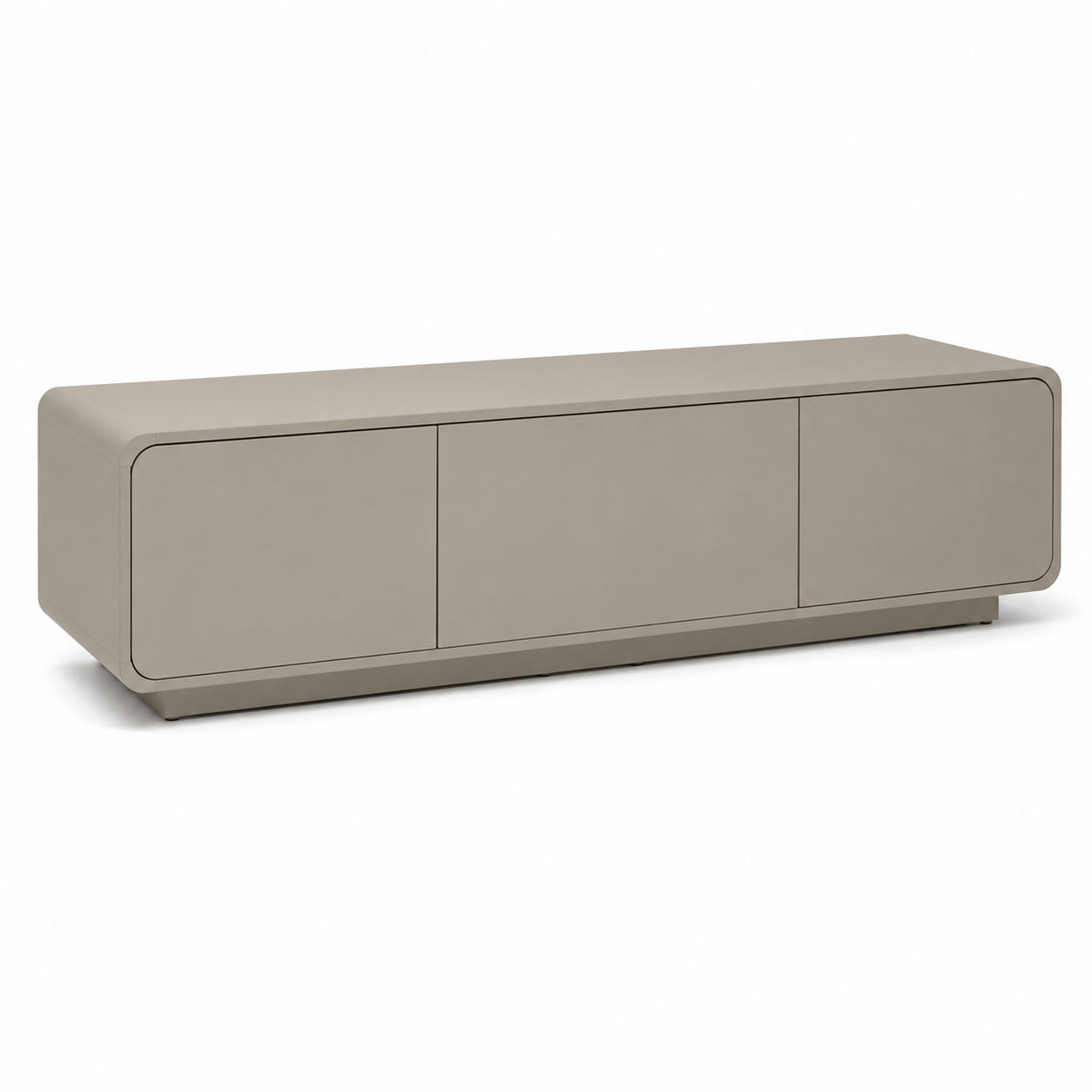 Meuble TV grège aux portes arrondies 160x42x55 cm
