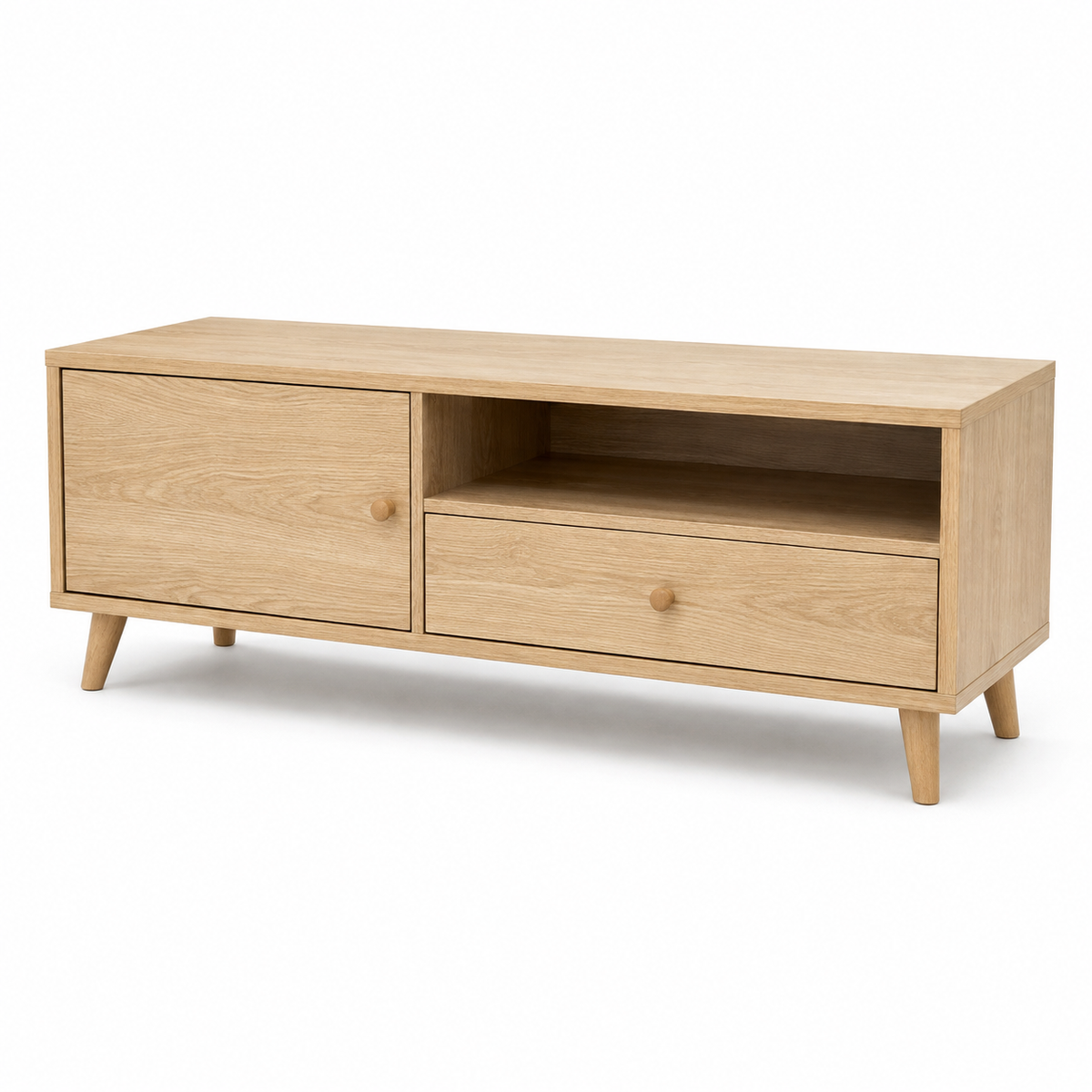Meuble TV compact effet chêne clair 140x40x50 cm