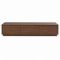 Meuble TV long effet noyer avec 3 tiroirs 200x42x45 cm