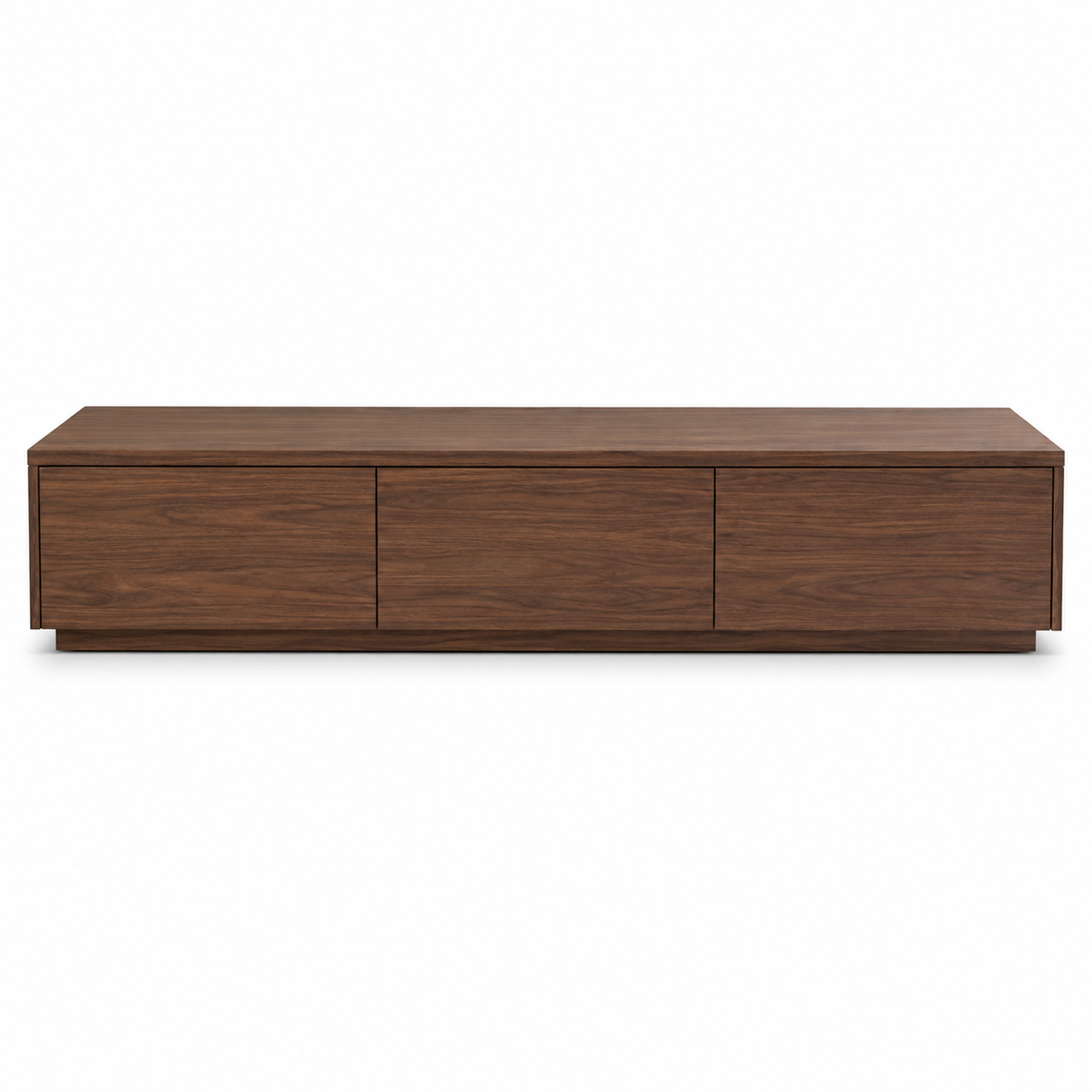 Meuble TV long effet noyer avec 3 tiroirs 200x42x45 cm