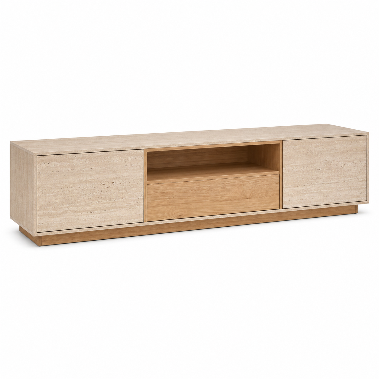 Meuble TV effet travertin beige et chêne 180x45x50 cm