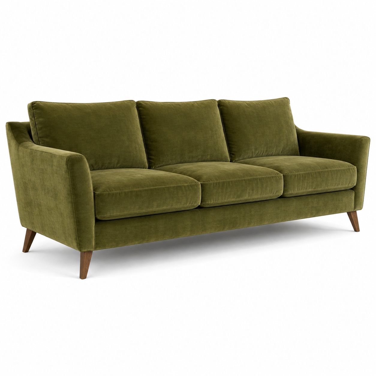 Canapé 3 places en velours vert olive avec pieds bois 220x92x82 cm