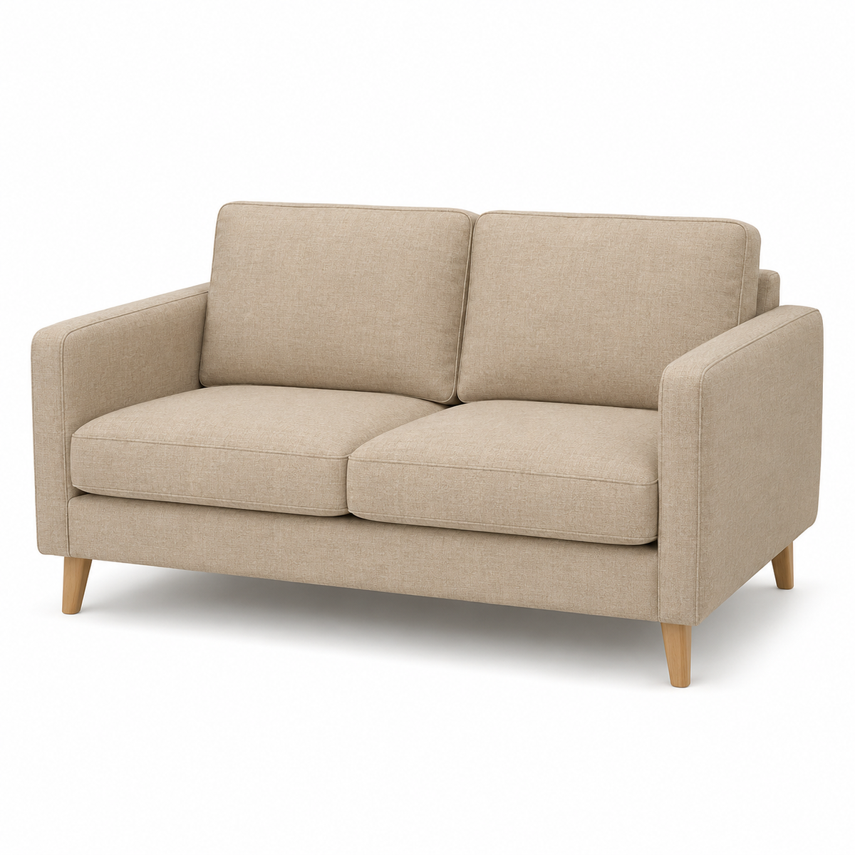 Canapé 2 places en tissu aspect lin beige 165x88x80 cm