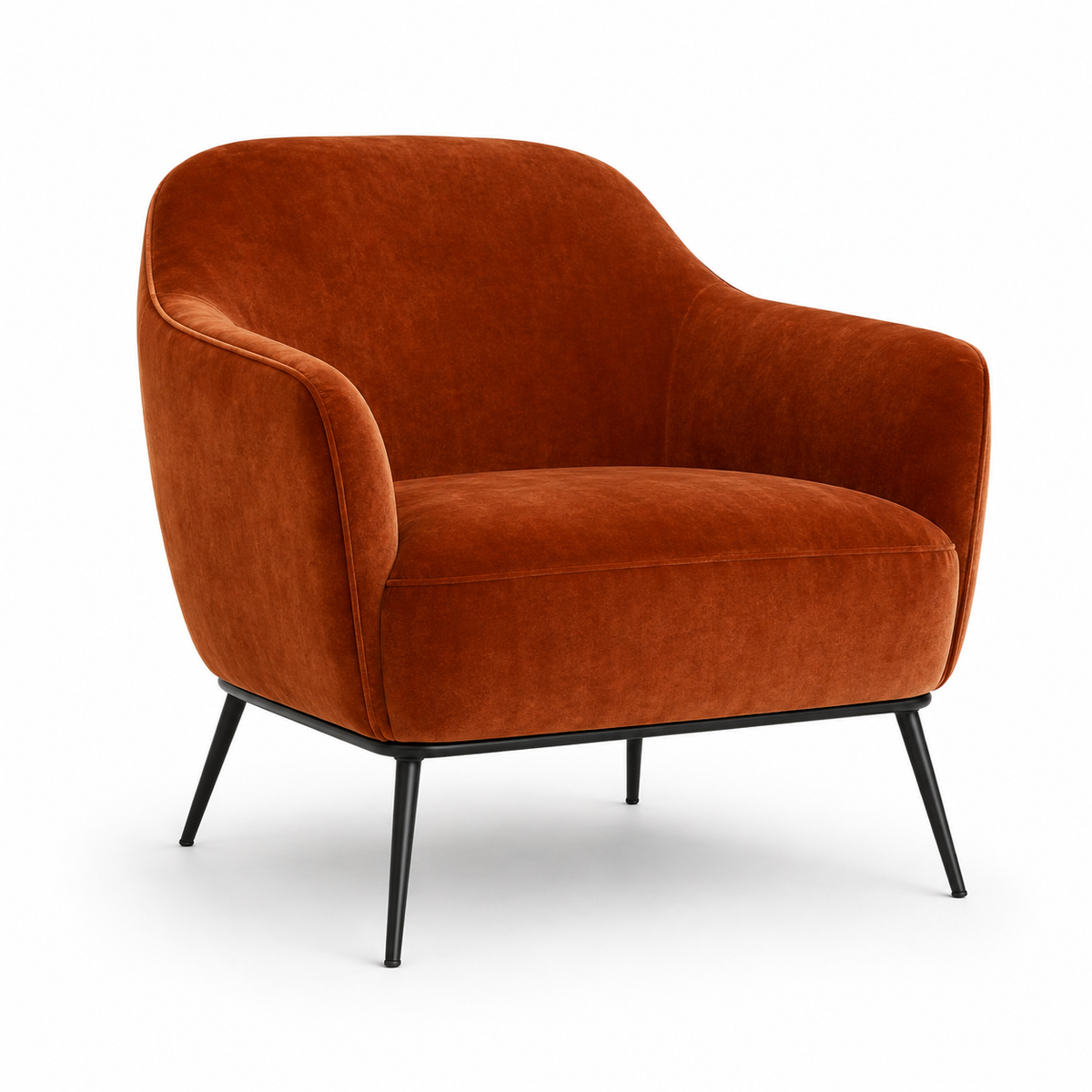 Fauteuil en velours rouille avec pieds métal noir 76x80x79 cm