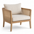 Fauteuil en cannage et tissu écru style naturel 72x78x82 cm