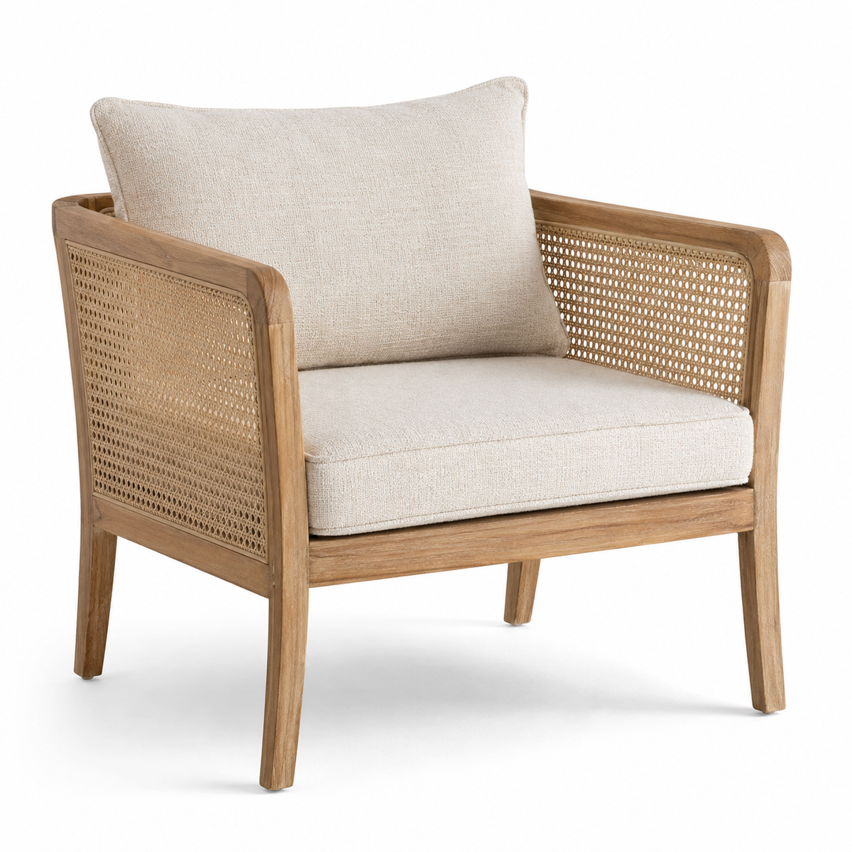 Fauteuil en cannage et tissu écru style naturel 72x78x82 cm