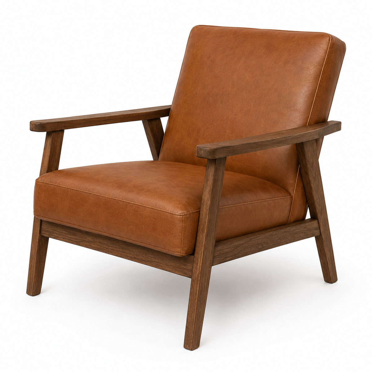 Fauteuil aspect cuir cognac avec accoudoirs bois 75x82x80 cm