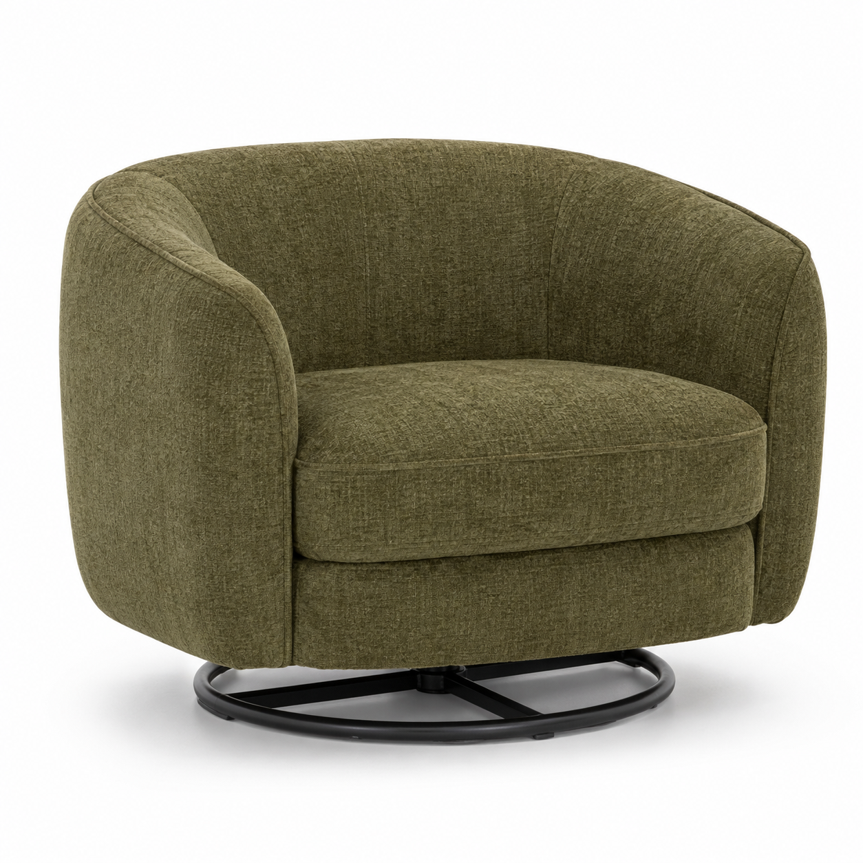 Fauteuil pivotant en tissu chenille vert olive 80x80x75 cm