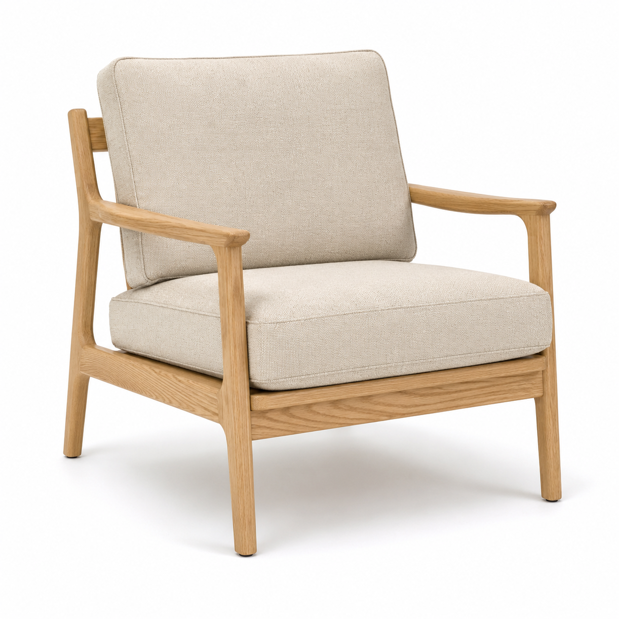 Fauteuil scandinave chêne clair et tissu beige 74x80x82 cm