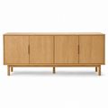 Buffet 4 portes en chêne naturel style Japandi 180x42x80 cm