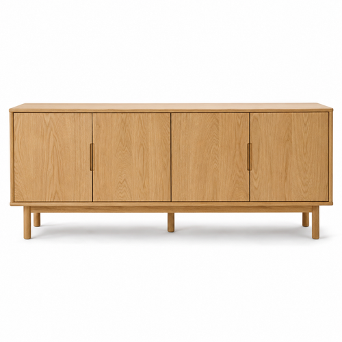 Buffet 4 portes en chêne naturel style Japandi 180x42x80 cm